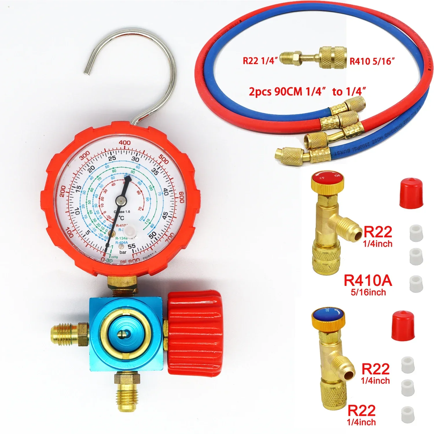 

Manifold Meter Kit for R22/R410A/R134A/R404A Air Conditioner Manifold Meter High and Low Pressure Chiller Tool with Sight Glass