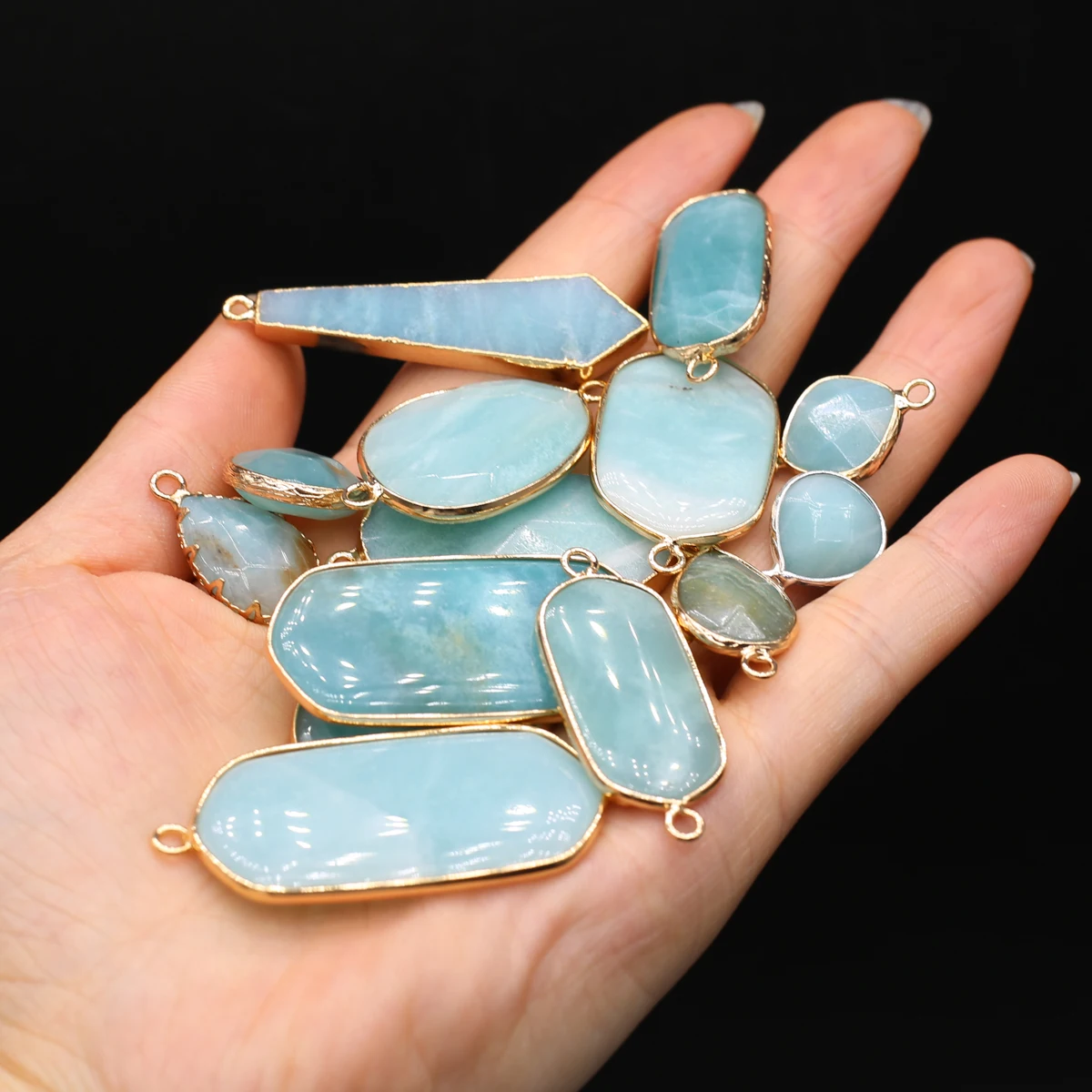 Multishape Natural Amazonites Pendant Charms Natural Blue Stone Connector for Making DIY Jewerly Necklace Bracelet Accessories