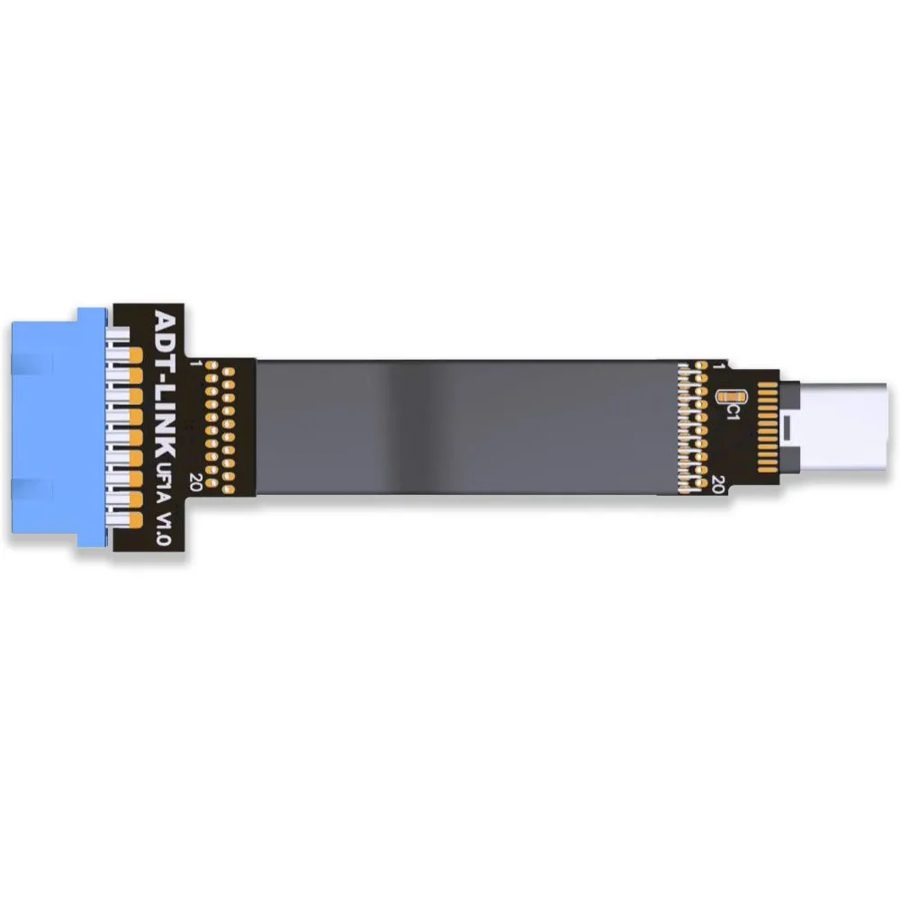 ADT 19P/20P ITX Motherboard To Type-C Flat Male To Male Extension Adapter for USB 3.0 Built-in Devices Connects To PC and SSDs