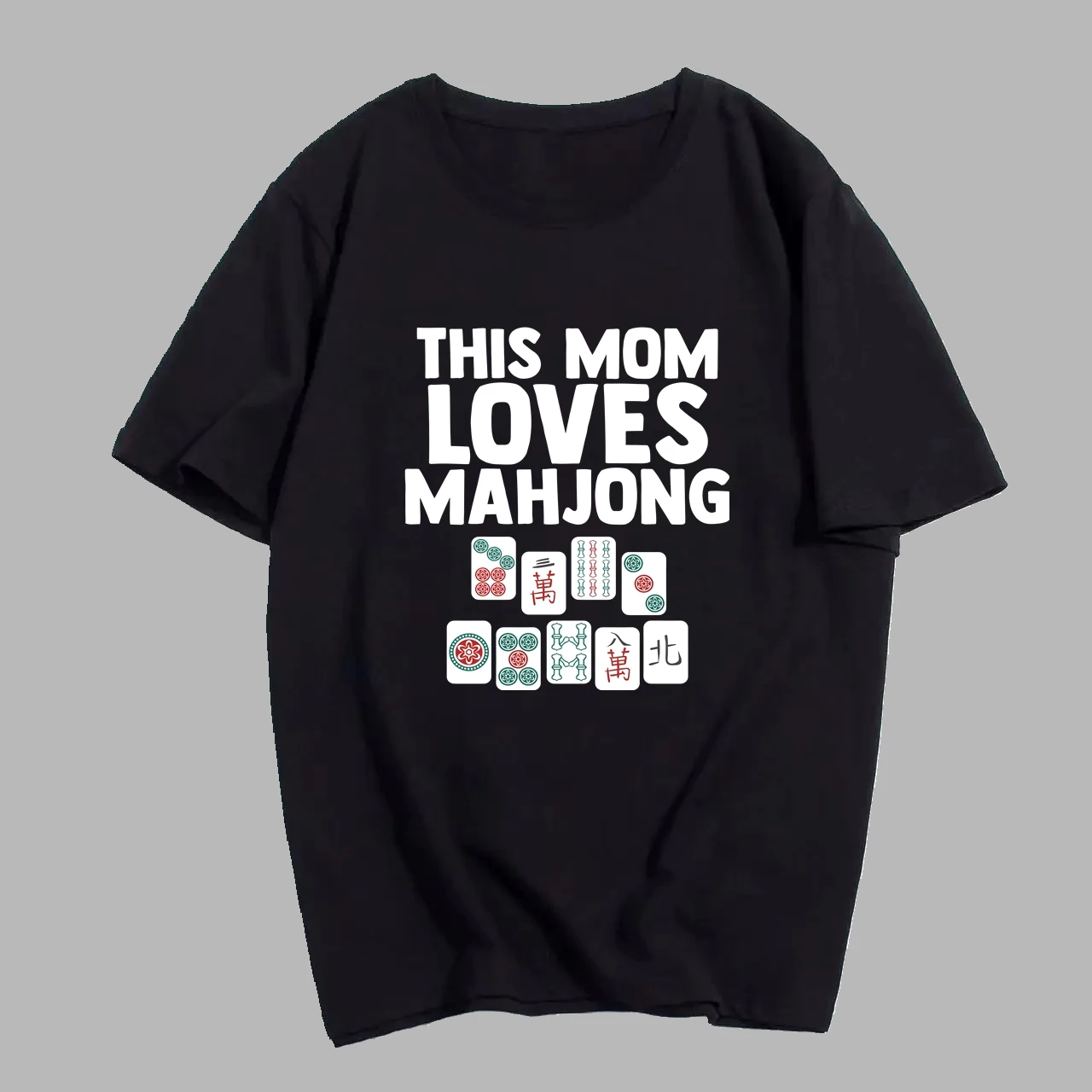 Fun Mahjong Lover This Mom Loves Playing Mahjong Printed T-shirt Top Unisex Short Sleeve Shirt with Large Graphic T-shirt