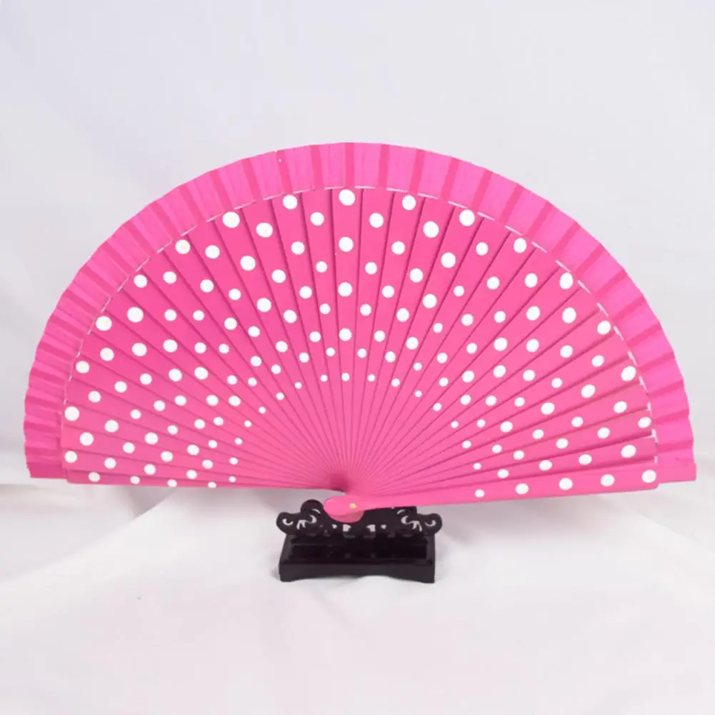 Dupla face Dot Print Folding Fan, Esponja Multicolor, Bonito, Dança, Escritório, Casa, Mesa, Decorativo