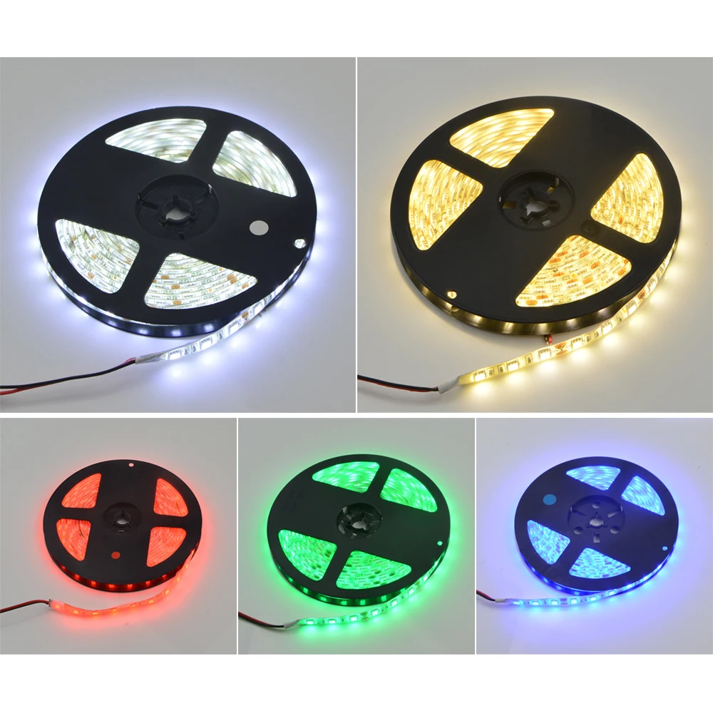 1Roll 5M RGB LED Strip Lights DC12V 60leds/m Z/bez Wodoodporne światło LED do pokoju Ściana Kuchnia Wystrój TV Szafka Podświetlenie