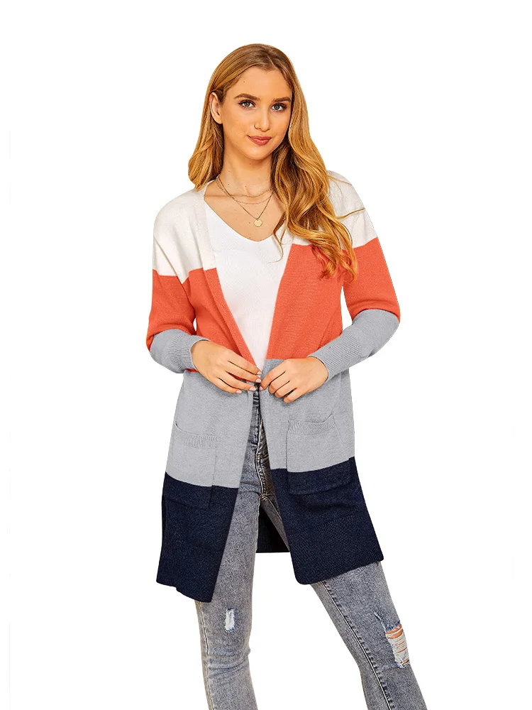 

Women's Colorblocking Long Sleeve Knit Pocket Cardigan Cardigan Top Casual Fashion Elegant Jacket Fall 2024 Women's Trends