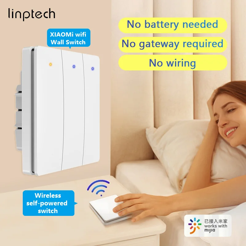 

Linptech Self-Powered Wireless Switch No Wiring No Battery No WiFi Required with Receiver Remote Control ip67 Waterproof