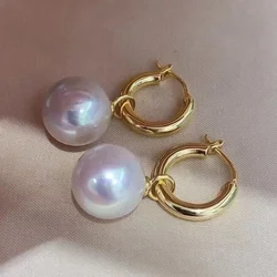 100% Natural Freshwater Edison Round Aurora Bright White Pearl Earrings S925 Sterling Silver Gold French Vintage Style Gifts