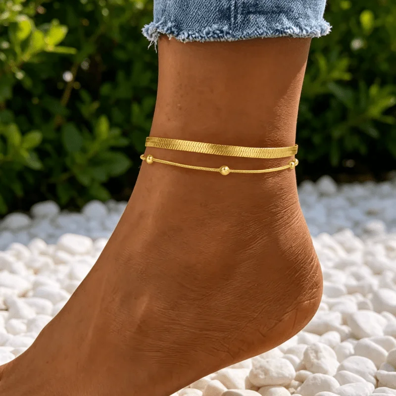2-Piece set of men's and women's anklets High-quality simple style fashionable stainless steel anklets, anklet blade chains, jew