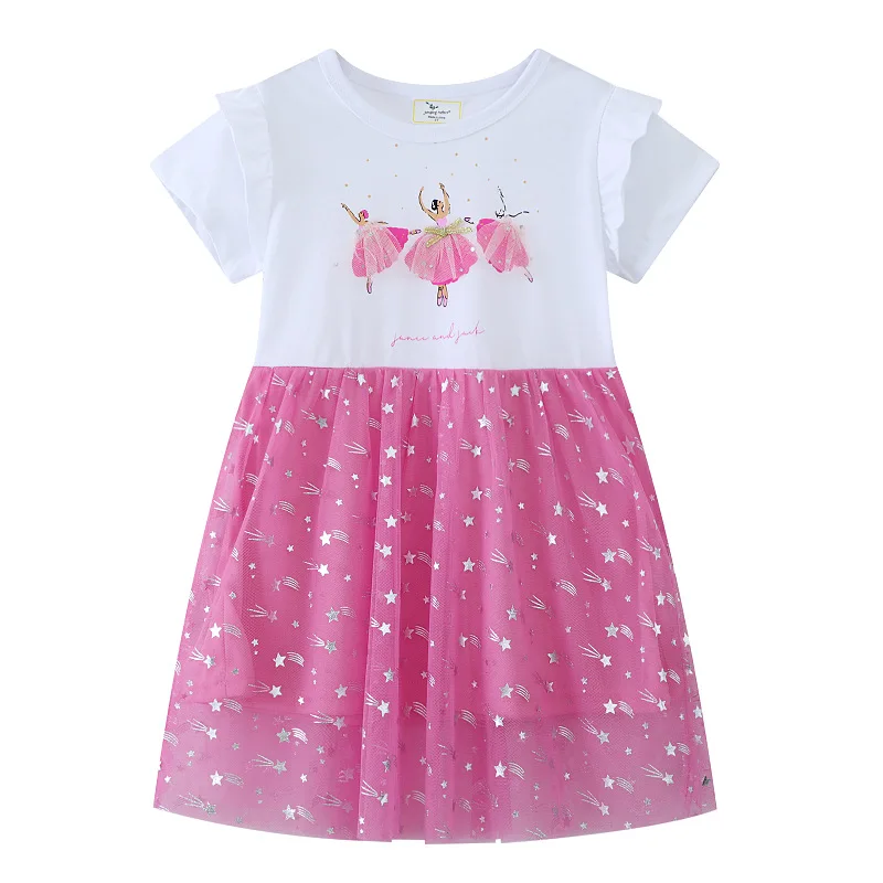 2-7Y Baby Girl Casual Dress Summer New Short Sleeve Mesh Dresses Little Girls Cotton Clothing Dropshipping