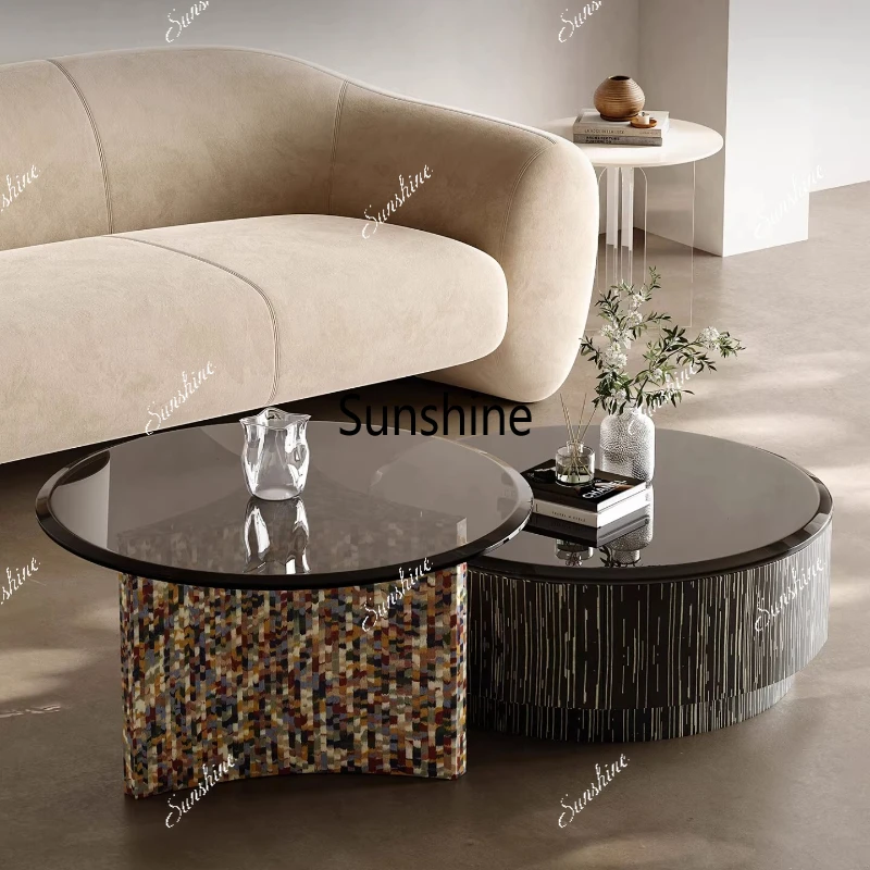 

Italian round tempered glass coffee table living room modern small apartment coffee table