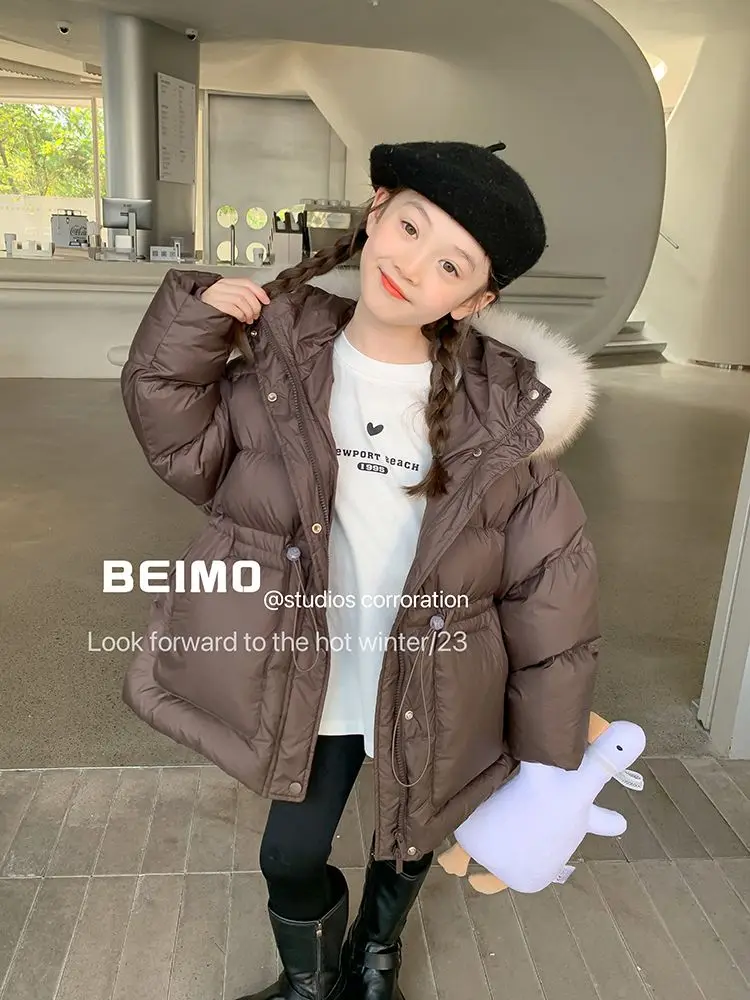 4-12 Years Winter Girls Down Jacket Glossy Waterproof Keep Warm Little Princess Coat Hooded Zipper Outerwear New Kids Clothes