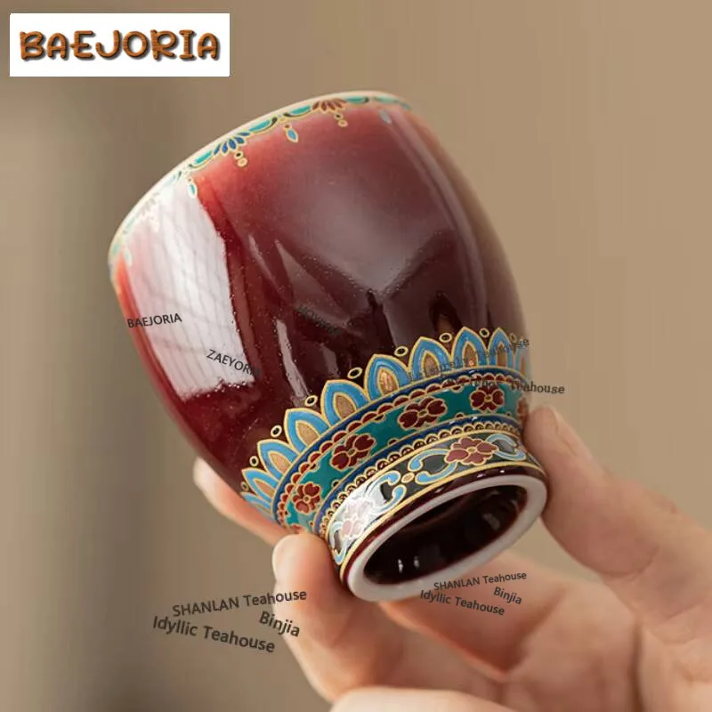 100ml Dunhuang Treasure Flower Drum-shaped Teacup Luxury Tea Bowl Jug Tea-tasting Meditation Cup Jianzhan Master Cups Teaset