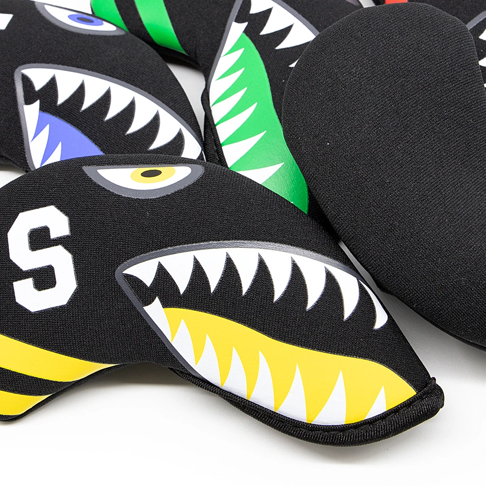 Waterproof Golf Club Head Covers, Shark Mouth Pattern, Iron Club Headovers Wedges, Diving Material, 456789, PSAX, 10 Pcs Set