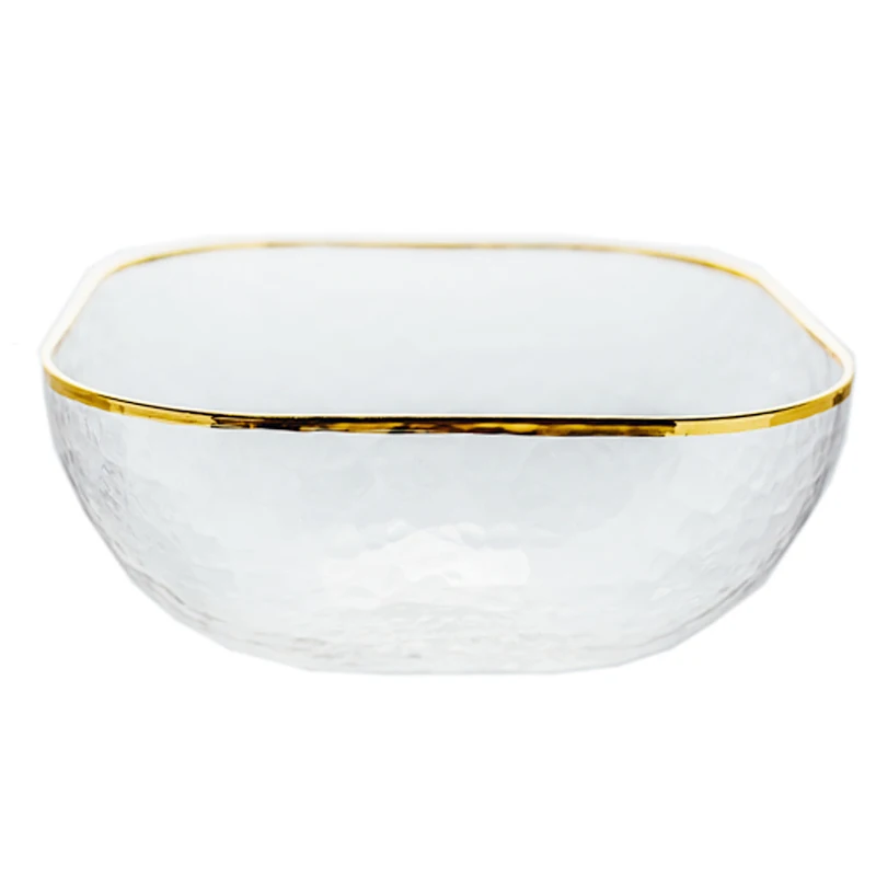 Creative Glass Square Fruit Salad Bowl Home Golden Border Western Dessert Candy Snack Bowl Breakfast Plate Dinning RoomTableware