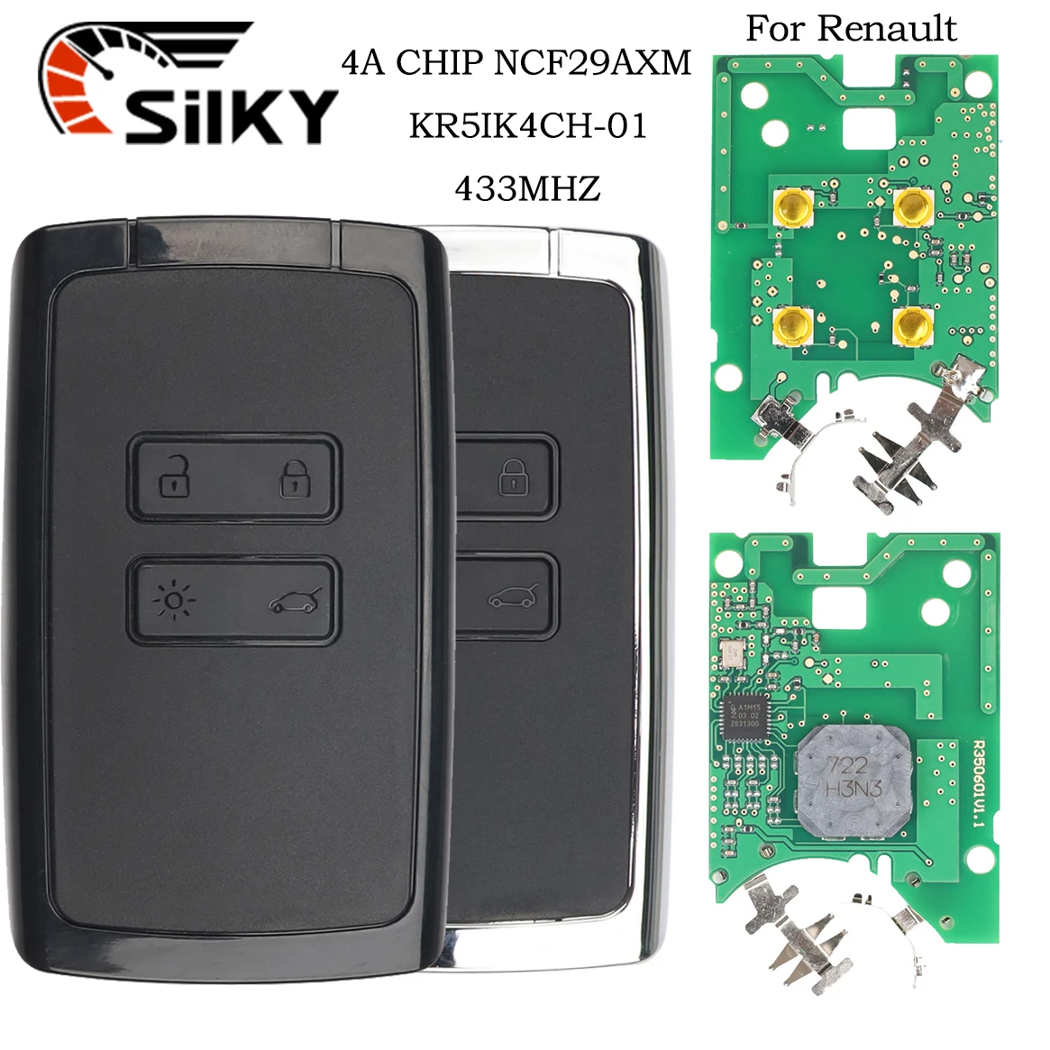 SilKY 4A NCF29xM Chip 433MHz Car Remote Key KR5IK4CH-01 For Renault Kadjar Clio5 Zoe2 Koleos Captur Scenic Megane 2016-2022