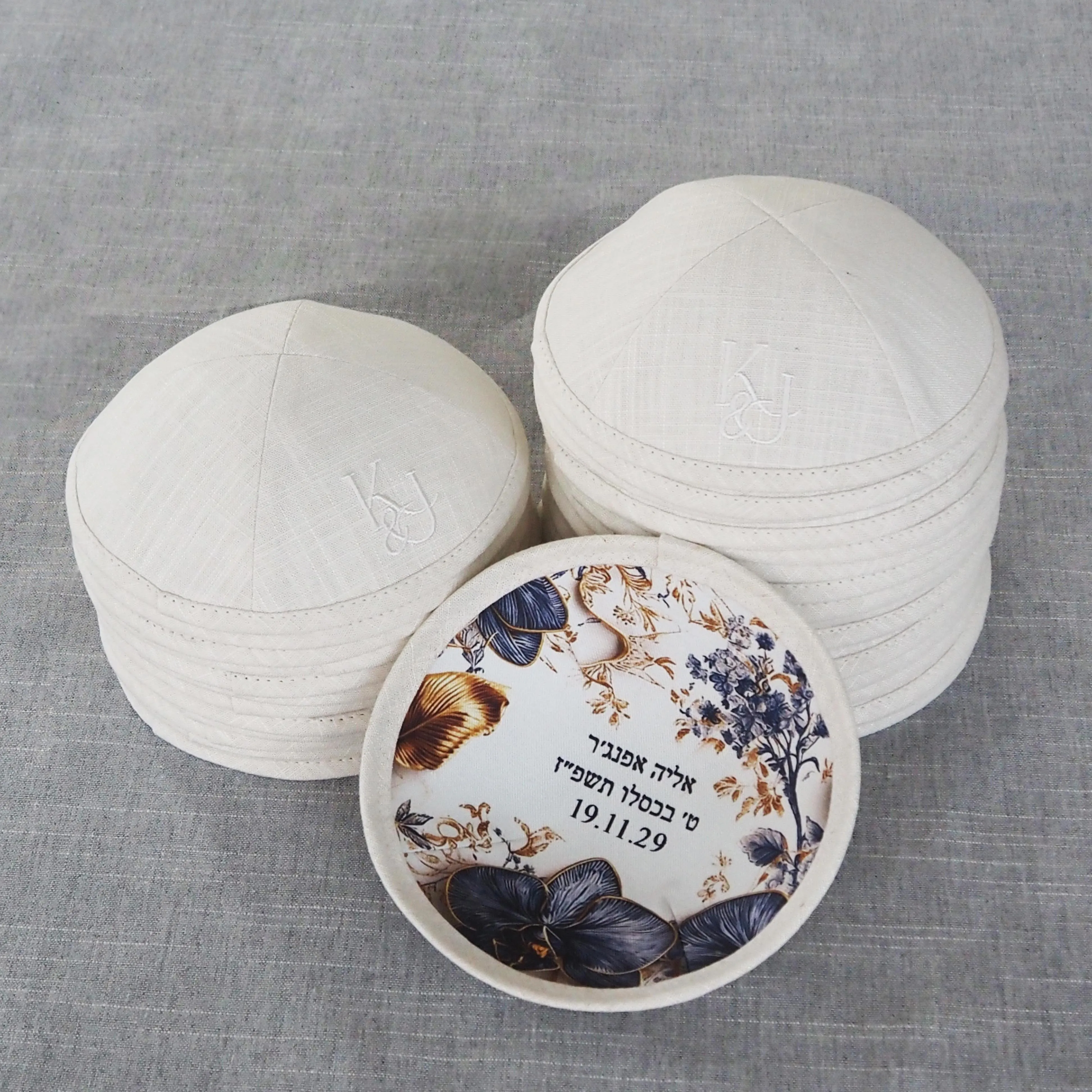 COTTON Wedding KIPPAH, Kippot, Kipot，Custom-designed Dome.כיפות.כיפה.כיפות לבר מצווה עם הדפסה.כיפה בעיצוב אישי