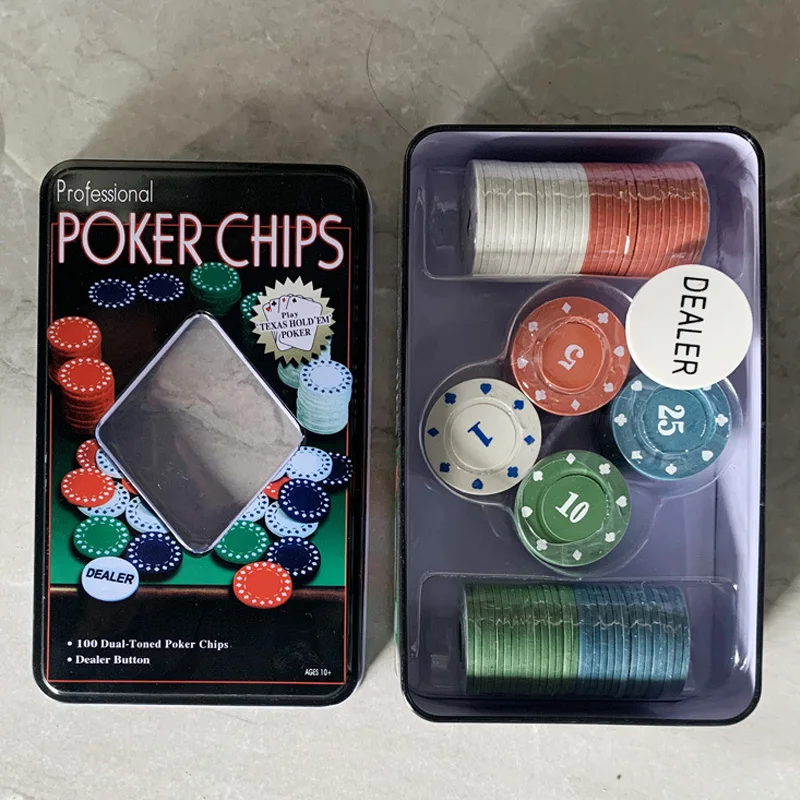 

100pcs Texas Poker Chips with Tin Box Professional Card Game Counting Blackjack Bingo Token Casino Poker Chips Set Digital Chips