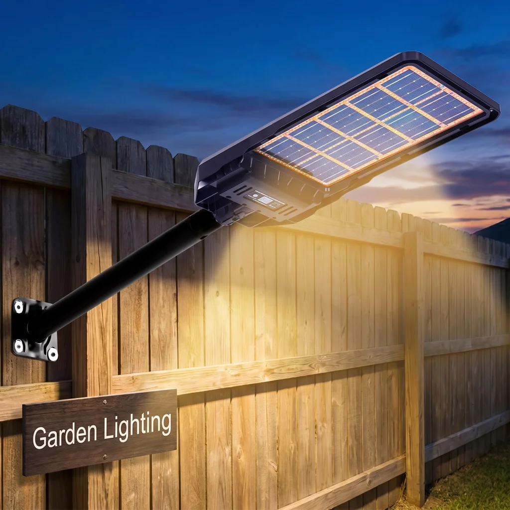 300W Outdoor Solar Street Wall Light Double‑Sided Monocrystalline Silicon Solar Panel IP65 Waterproof IK08 Impact Resistance Radar Sensor Remote Control Timer Dimmable 1800LM 10AH Battery For Yard Garden Path 200 Square Meters Lighting Coverage