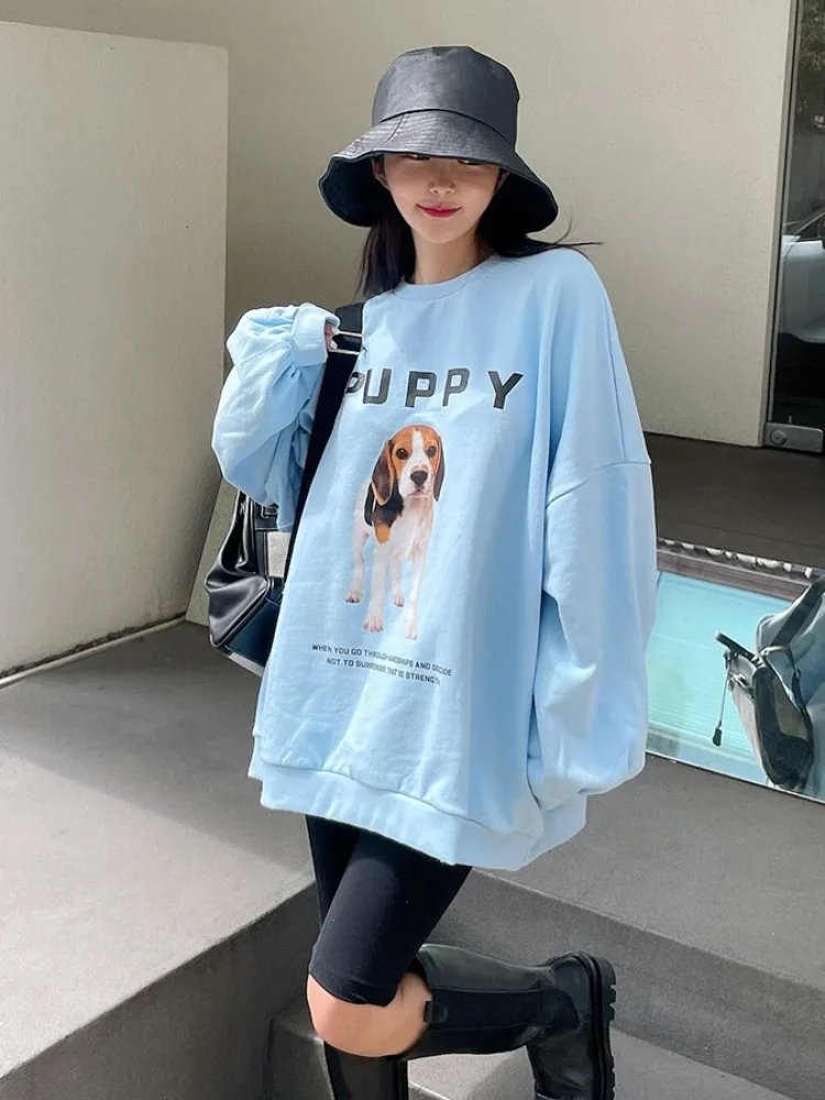 Chic Retro Print Lantern Sve Hoodie Casual Long Sve Sweatirt Dongda Gate Sle for Young Women Commute round Ne
