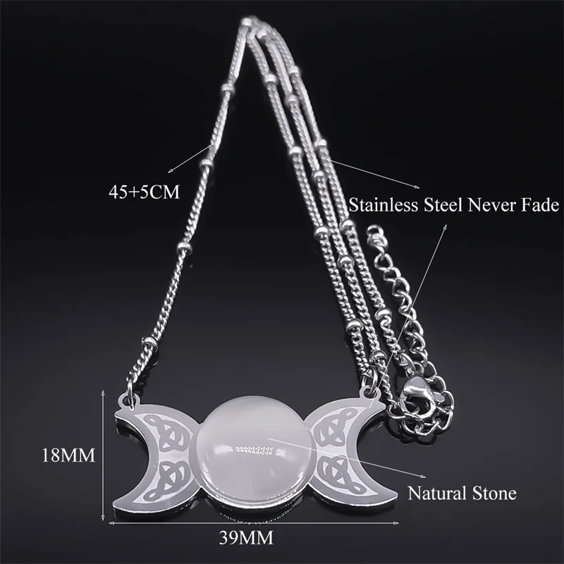 Nowy czary potrójny wisiorek z księżycem celtycki czarownica węzeł naszyjnik Wicca ze stali nierdzewnej Opal kamień potrójna bogini naszyjniki