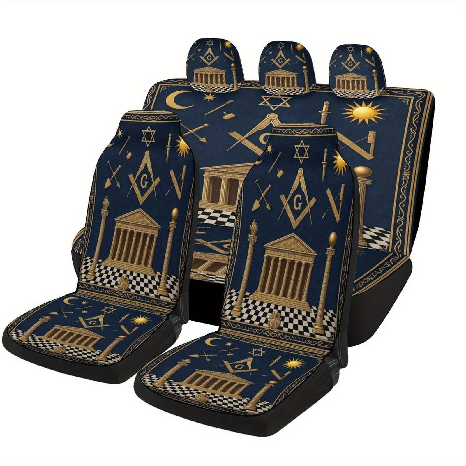 

Masonic Symbols Designed Car Seat Cover Set For Most Cars, High-quality Comfortable Car Seat Protector Covers Full Set, Universa