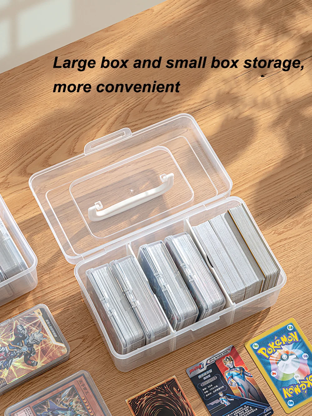 Plastic Transparent Card Box with 2 Dividers with Small Boxs Holds 400+ Cards Tranding Card Collection Box for YGO