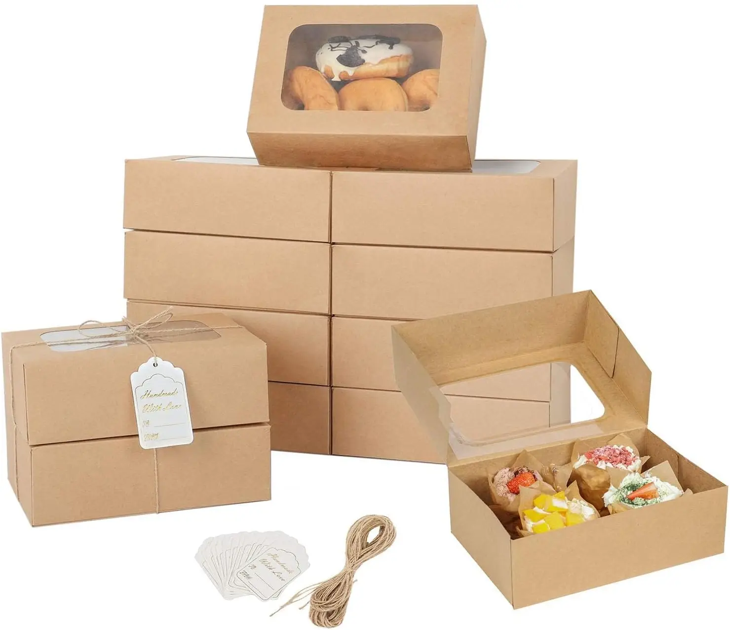 

24 Pack Cookie Boxes with Window for Gift Giving, Brown Bakery Boxes 9x6.3x3 Inch, Easy Holiday Packaging for Cookies Cupcakes