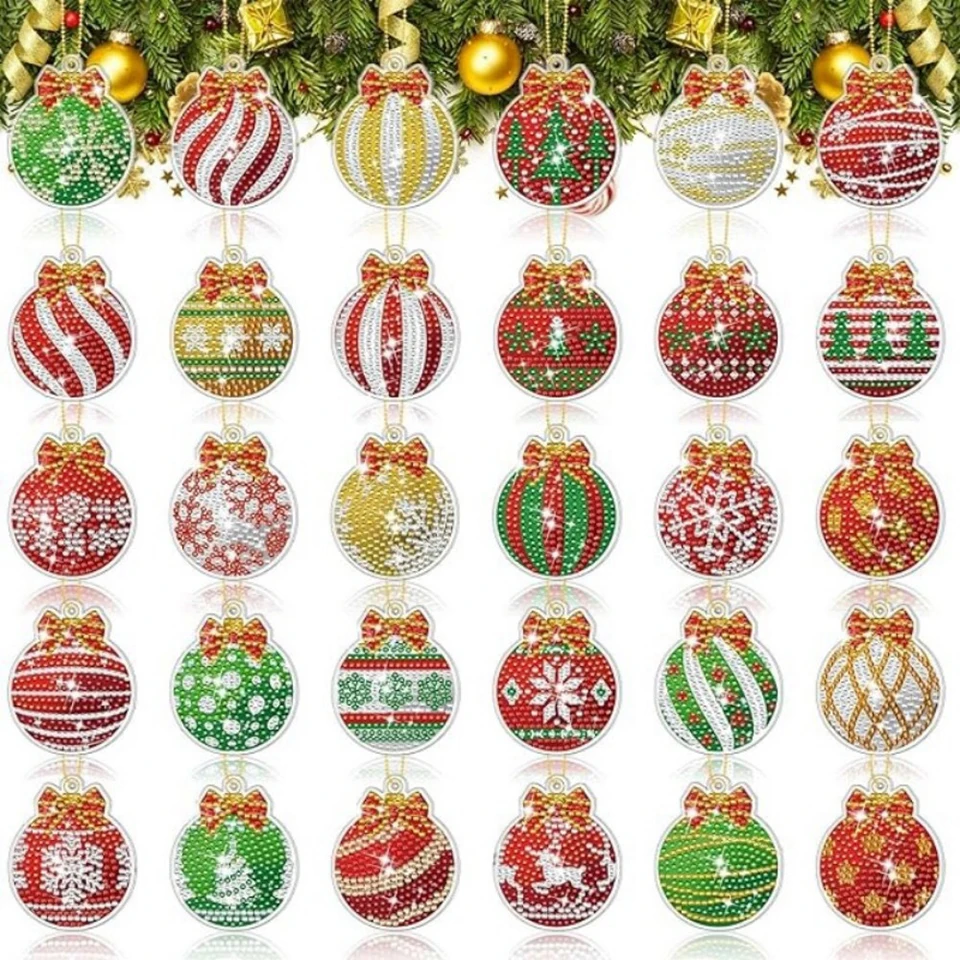 

2026 New style DIY Diamond Painting Ball Ornaments For Christmas Tree Double Sided Crystal Rhinestones Art Christmas Keychains
