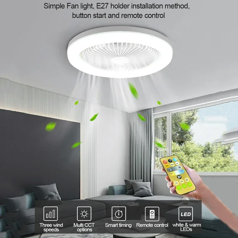 2025 NEW LED Ceiling Fan with Light and Remote Universal AC85V-265V E27 LED Bulb Ceiling Lamp 2 in 1 Creative Lighting Fan Lamp