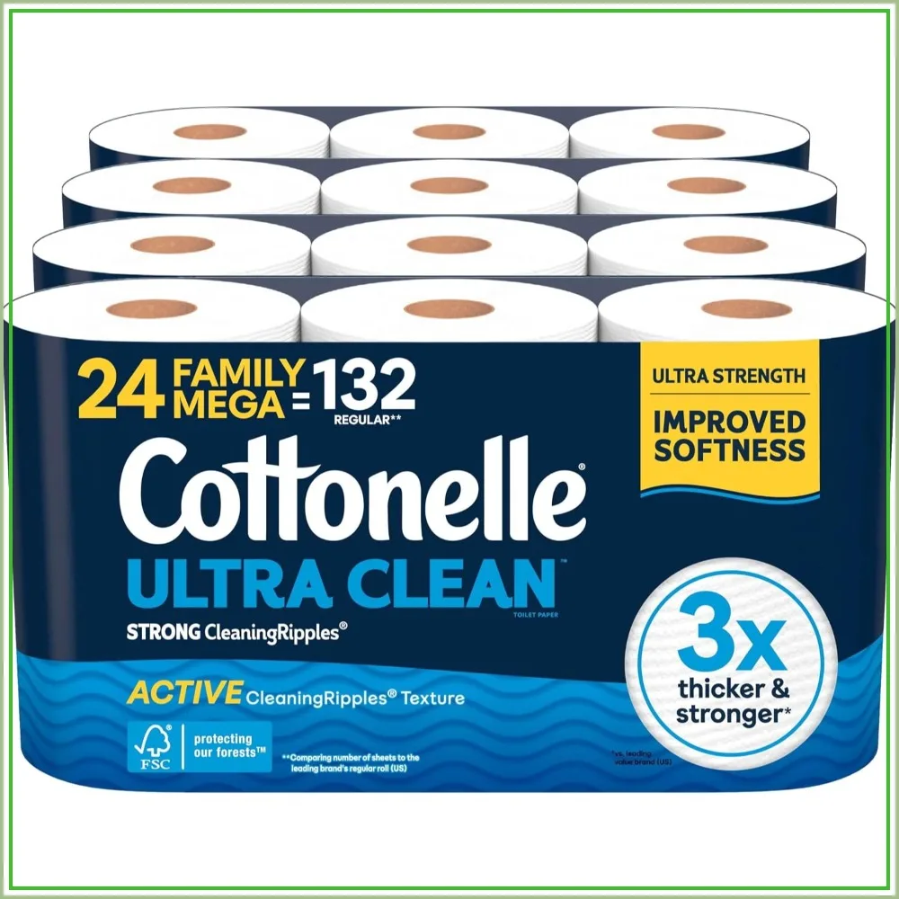 

Ultra Clean Toilet Paper with CleaningRipples Texture, Strong Bath Tissue, 24 Family Mega Rolls = 132 Regular Rolls