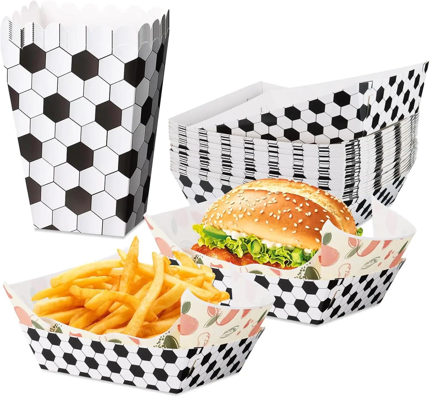 6/12/24pcs Soccer Popcorn Boxes Food Tray Food Boat Container Soccer Party Favor for Sport Party Supplies Decoration Baby Shower