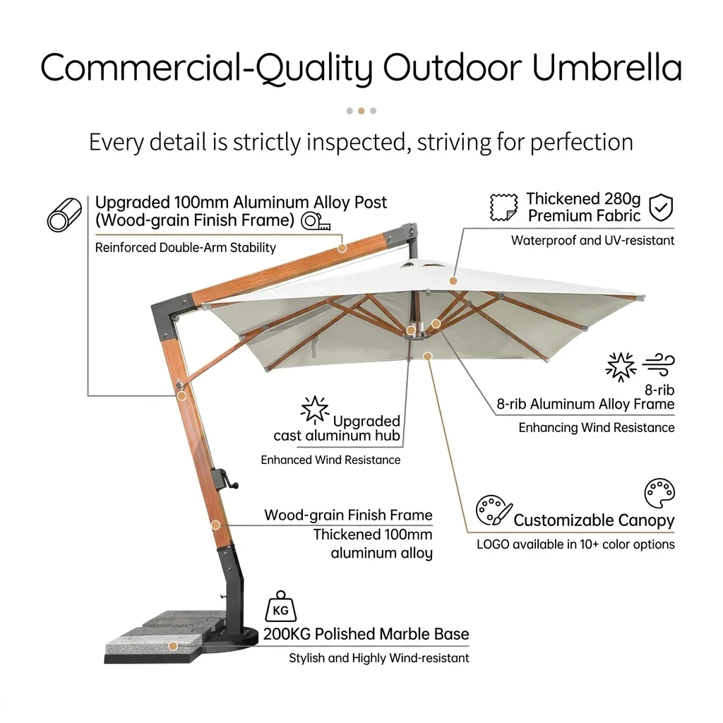Meiqi Commercial Cantilever Parasol Patio Umbrella Heavy-Duty Aluminum Alloy Frame With Granite Base for Courtyard Caf