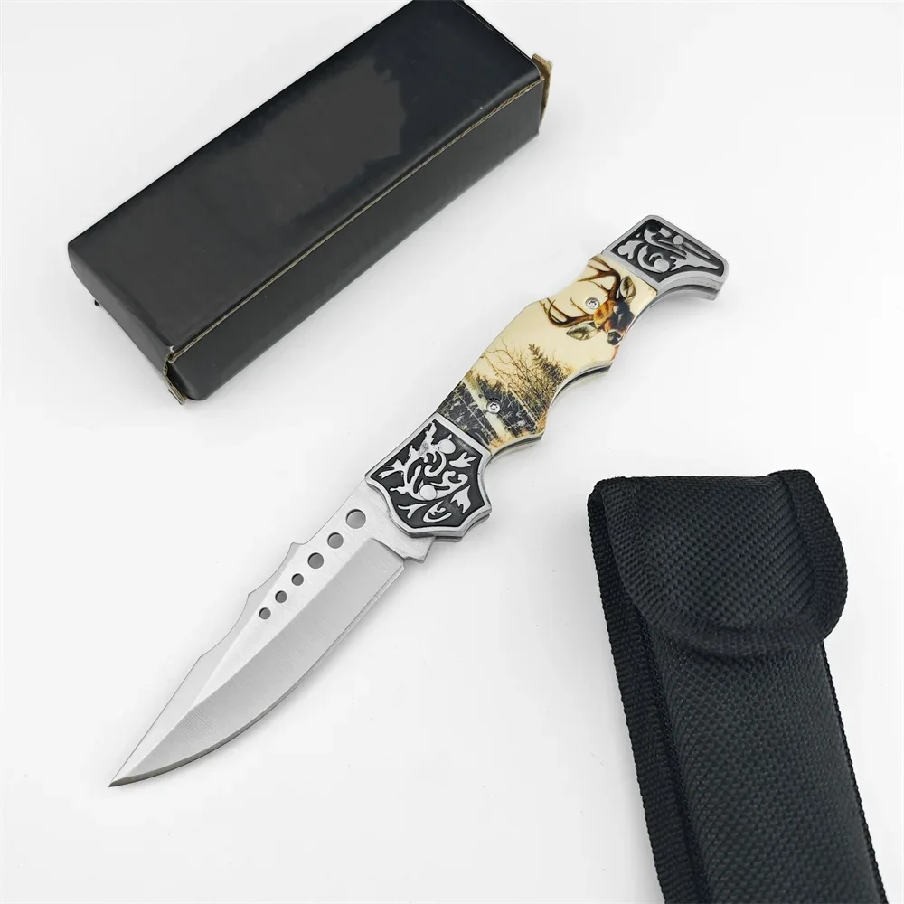 

High Quality Folding Pocket Knife 5Cr13Mov Blade ABS Deer Pattern Handle EDC Outdoor Survival Camping Tactical Hunting Knife