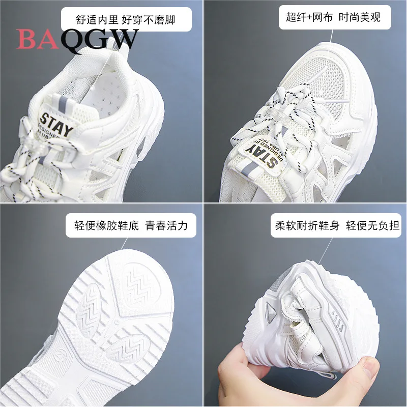 Hollow Breathable Kids Running Sneakers for Girls Non-slip Children\'s Fashion All-match Lace-up School Boys Sport Shoes Mesh