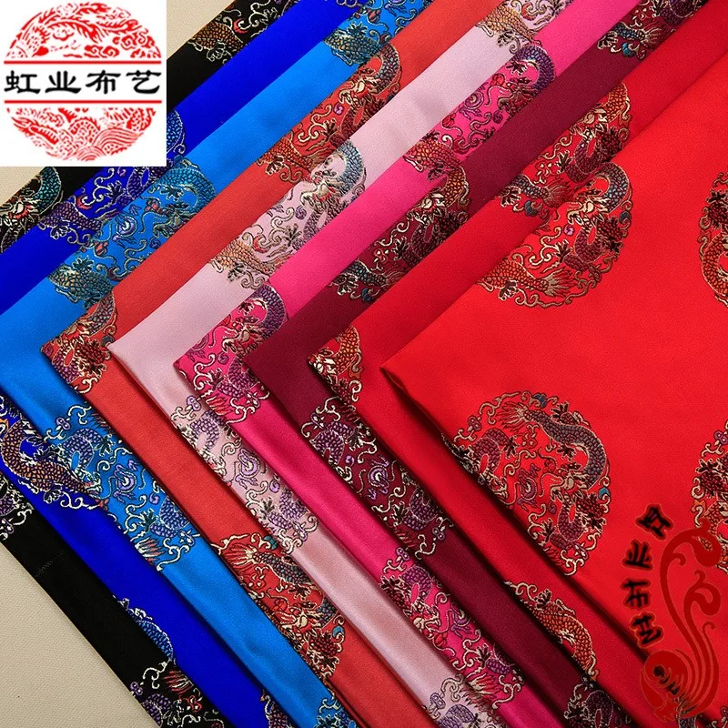 Tissu cheongsam Hanfu en soie, brocart en nylon haute densité, groupe double dragon