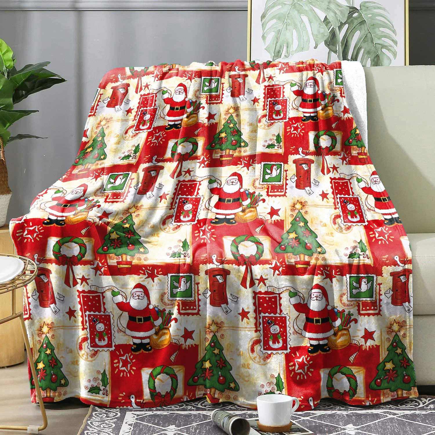 Flannel Winter Blanket Bedspreads Red and Green Soft Christmas Theme Multifunctional Blankets Bedding Cover Shawl Knee Blankets