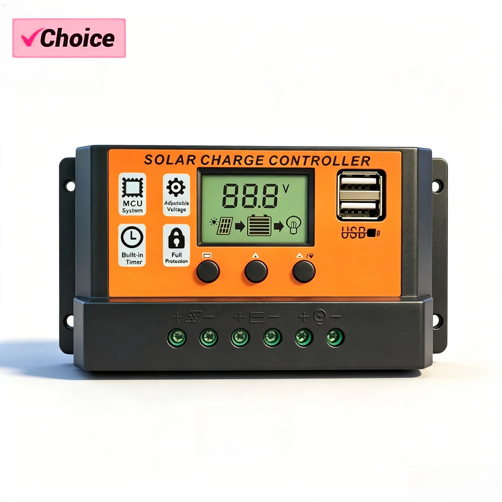 100A Solar Charge Controller with LCD Display 12V/24V Adjustable Solar Panel Battery Regulator with USB Port for Renewable Energ