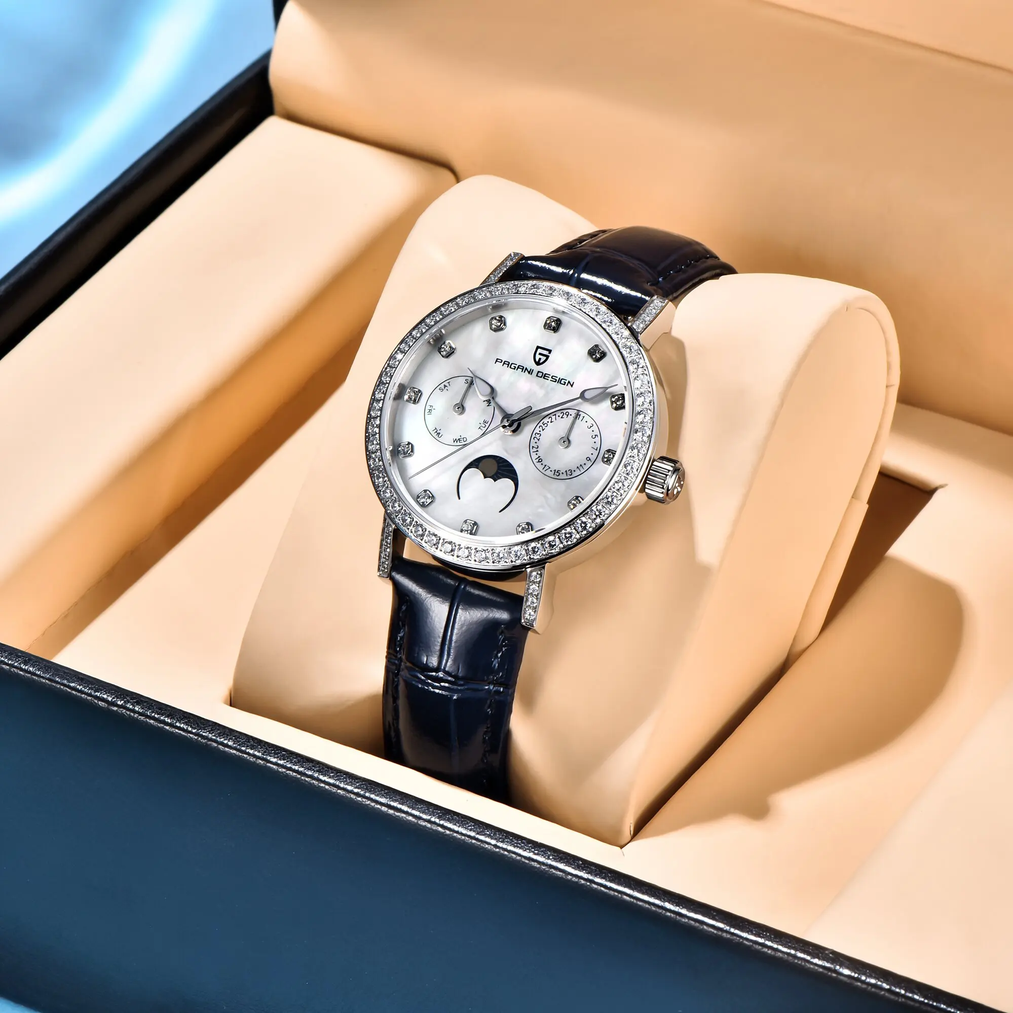 

Часы PAGANI DESIGN Vitality, женские, кварцевые, модные, с бриллиантовыми индексами, кожаный ремешок, многофункциональные, 2026, хит продаж