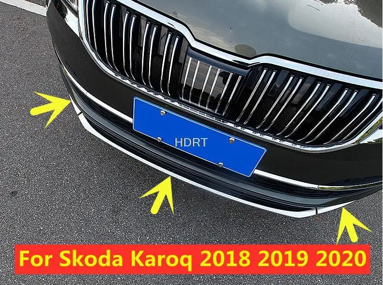 For Skoda Karoq 2018 2019 2020 Front Bumper Lip Lower Grille Refit Trim Car Exterior Modify Stainless Steel Decoration Styling