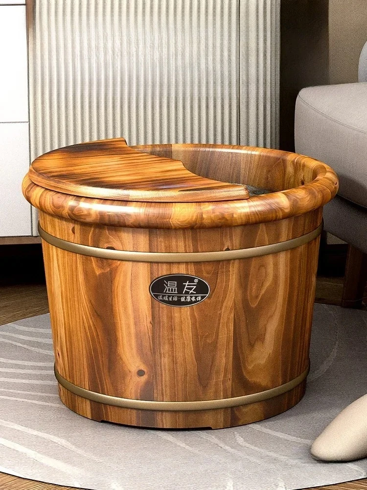 Foot Soaking Wooden Bucket Solid Wood Bath Calf Wooden Foot Washing Bucket Insulation Wooden Basin Foot Soaking Bucket