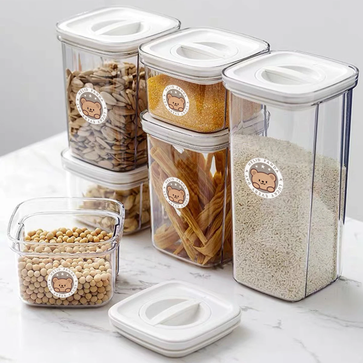 WORTHBUY Plastic Cereals Storage Box Transparent Sealed Jar Moisture-proof Spaghetti Grain Tank Kitchen Organizer Food Container