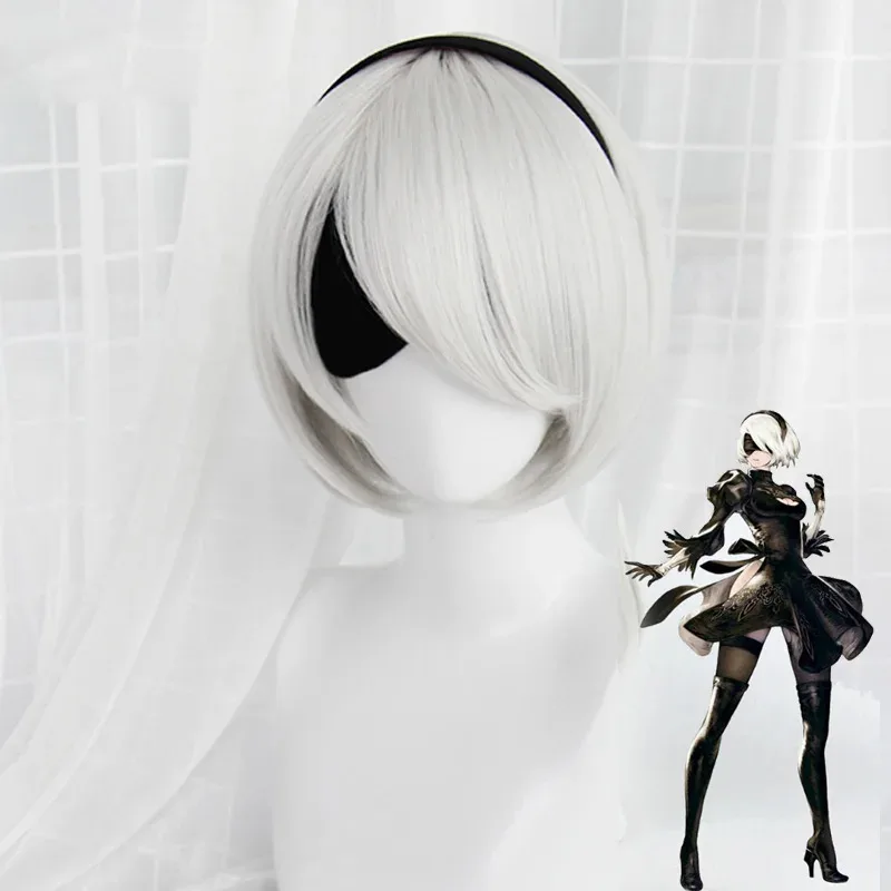25COSHigh quality YoRHa No.2 Type B 2BYoRH 2A 9S 2B wig Cosplay Wig NieR:Automata Costume Play Wigs Costumes Hair +Wig Cap