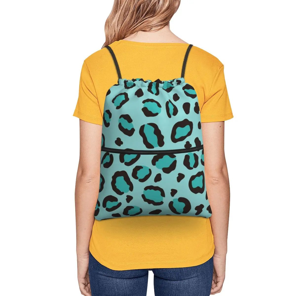 Cool Turquoise Blue Leopard Print Cheetah Backpacks Multi-function Drawstring Bundle Pocket Shoes Bag Book Bags for Man Woman
