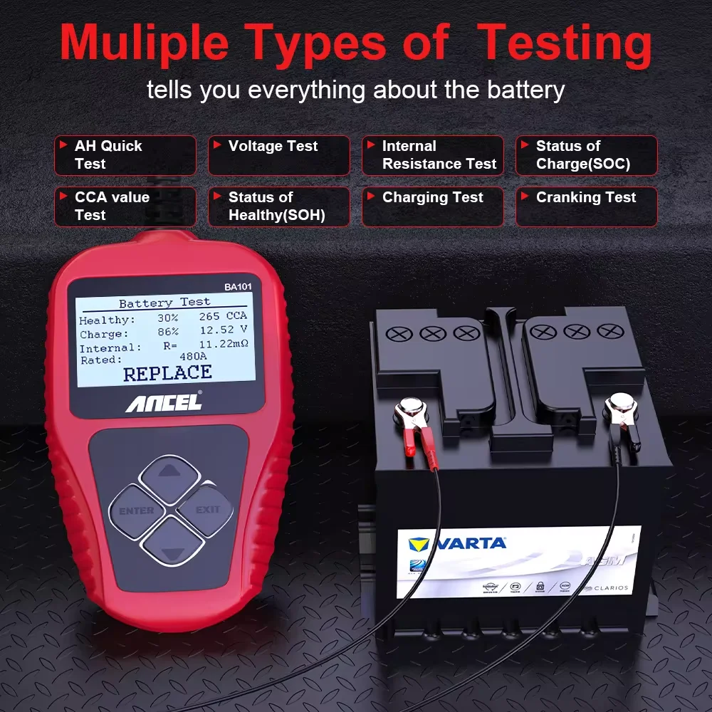 ANCEL-Testeur de batterie de voiture BA101, 12V, analyseur, automobile, par 2000CCA, charge de circuit, outils de diagnostic