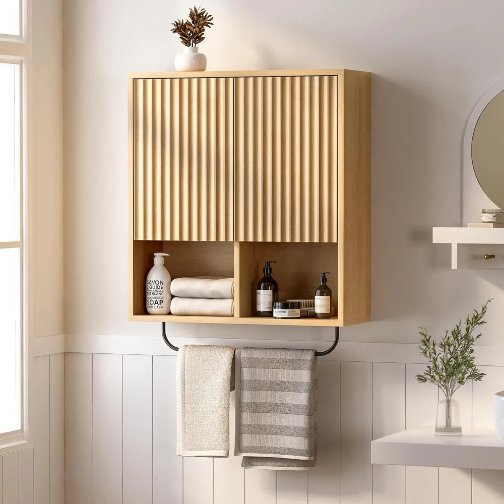 

Modern Wooden Floating Bathroom Cabinets and Wall Mounted Medicine Cabinets with Suspension Rods and Adjustable Frames