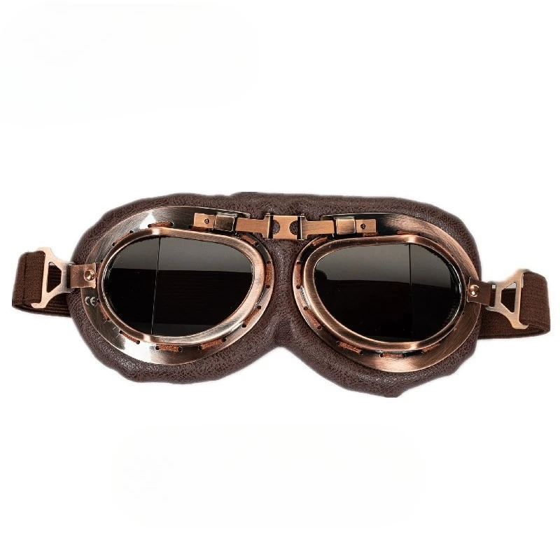 UV400 Anti-Dust Steampunk Pilot Retro Motorcycle Goggles Vintage Copper Frame Windproof for Harley ATV Bike Helmet Riding Gear