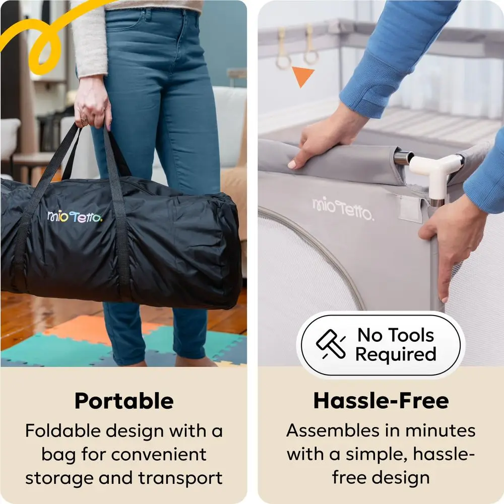 روضة أطفال محمولة مقاس 50 × 50 مع شبكة وبوابة وشماعات - ساحة لعب آمنة وقوية للاستخدام الداخلي والخارجي