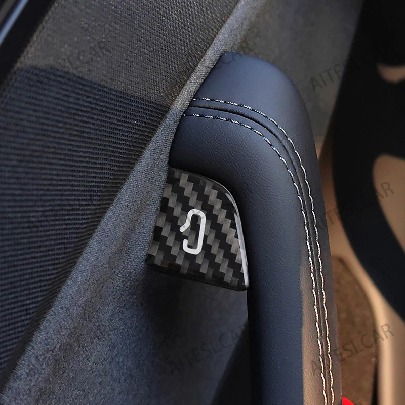 Autocollants de garniture de bouton de commutation de porte intérieure de voiture en Fiber de carbone, pour Tesla modèle 3 Highland 2024 modèle Y Juniper, accessoires