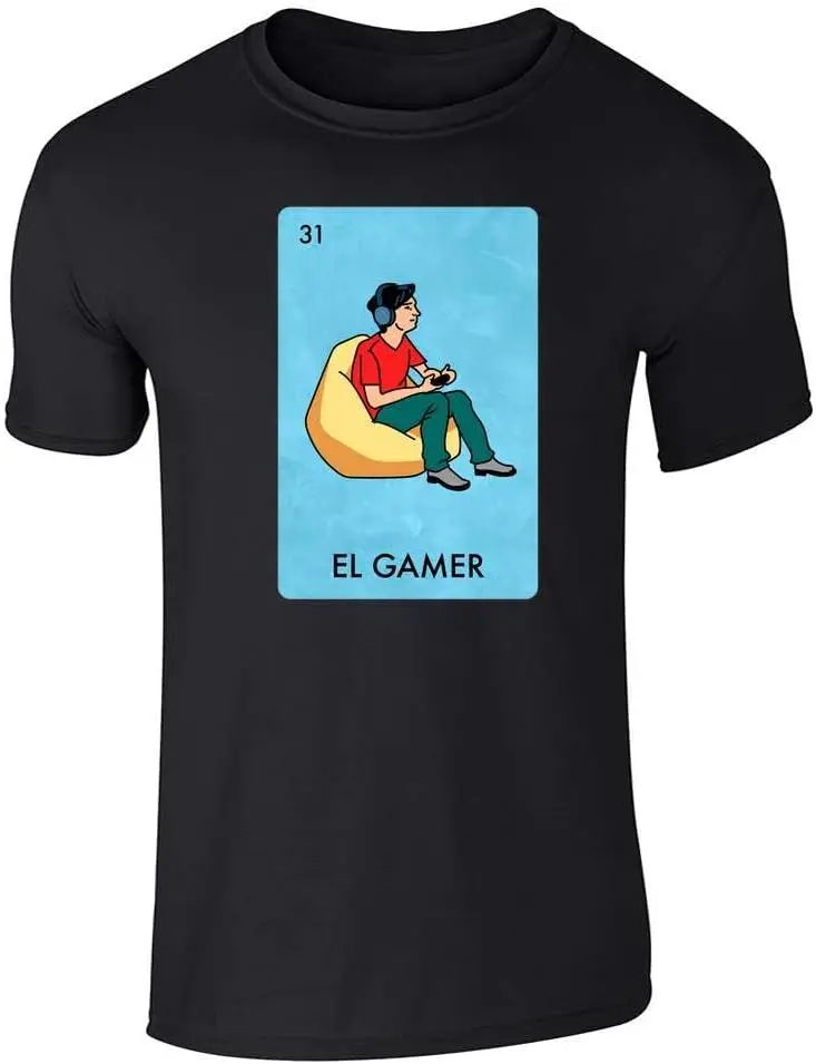 Pop Threads El Gamer Video Games Funny Mexican Lottery Parody Graphic Tee T-Shirt for Men