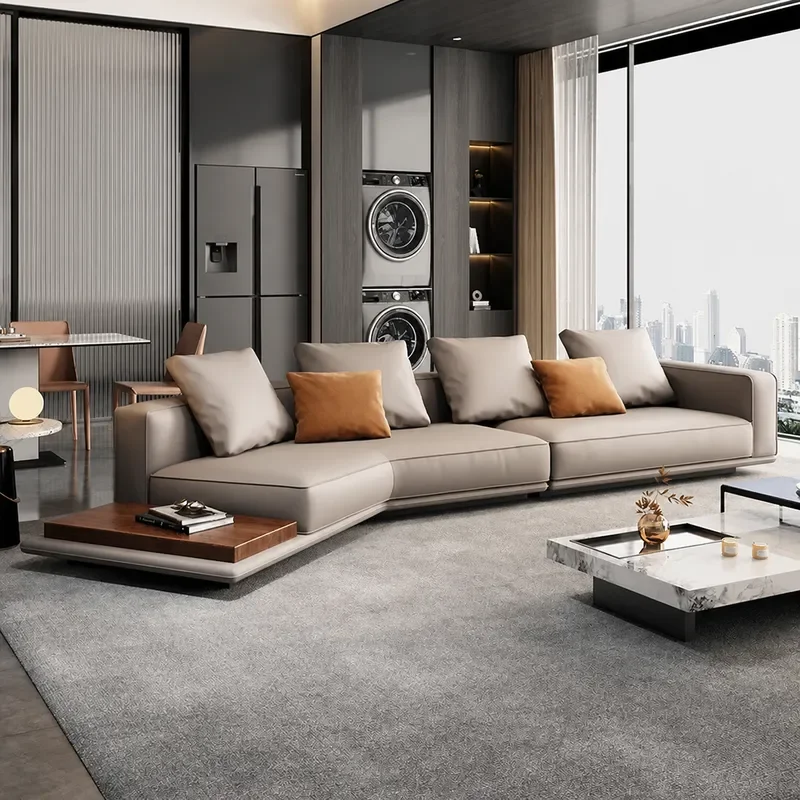 Horizon Leather Sofa Living Room Large Apartment First Layer Cowhide Italian Villa High End Large Flat Layer Special Shaped