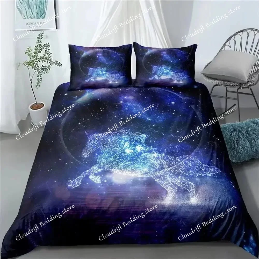 Galaxy Duvet Cover Queen Colorful Starry Bedding Set Outer Space Comforter Cover Sky Light Printed Bedspread For Kids Dark Blue