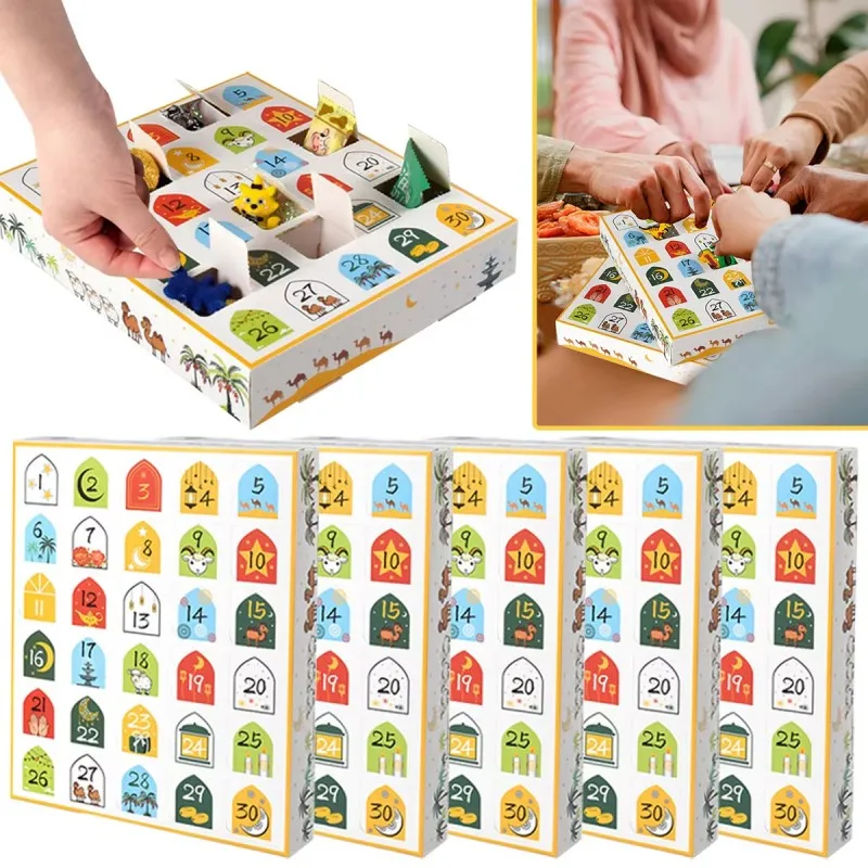 

5Pcs Digital Storage Boxes Pre Assembled DIY Gift Box Ramadan Advent Calendar Case 30 Days Countdown Gift Box for Eid Al Fitr
